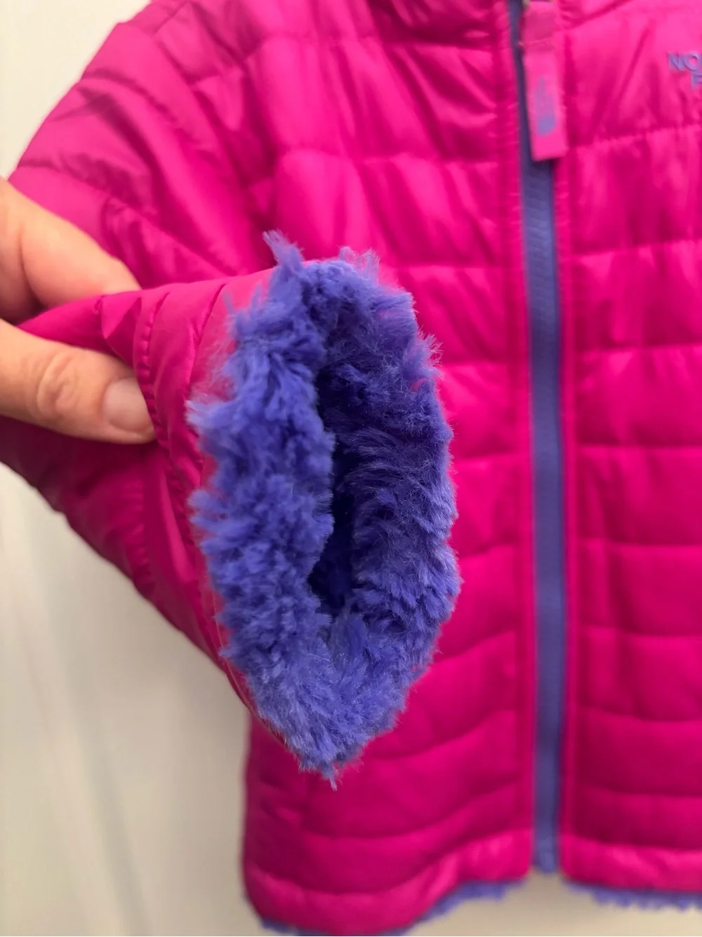 The North Face Reversible Hooded Jacket Girls Size 2T Pink Purple Fleece
